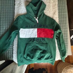 Tommy Hilfiger Green Hoodie with Red and White Accents